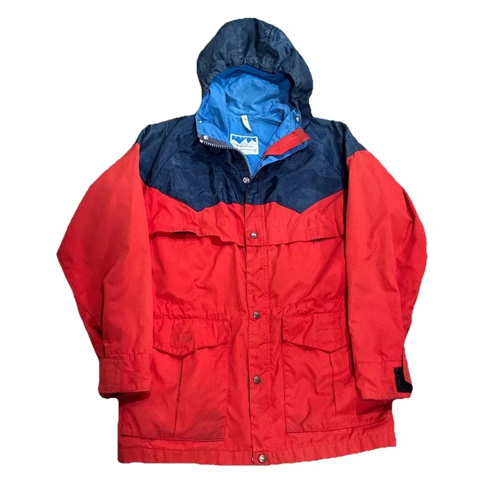 Vintage 1980s Powderhorn Mountaineering Jacket Red Hooded Outdoor Coat Sz Medium